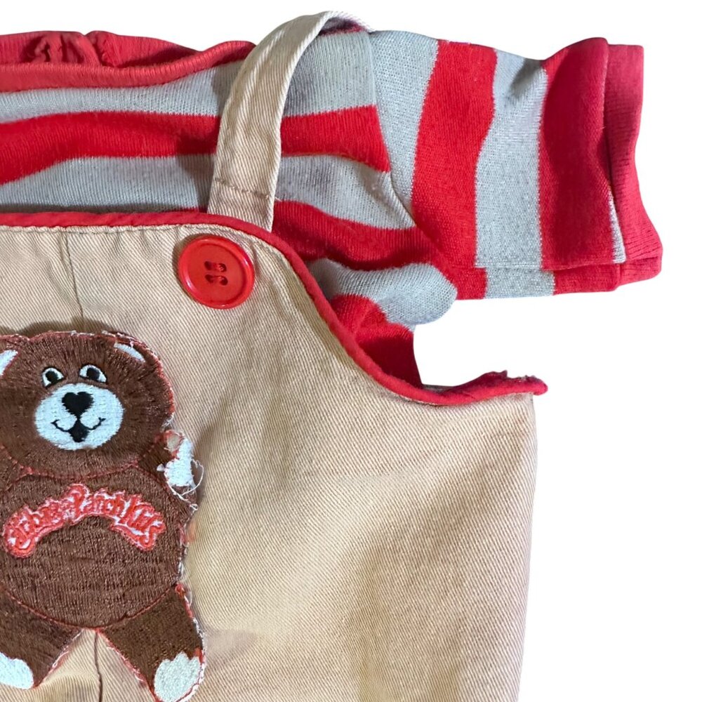 Vintage 1983 Cabbage Patch Kids Beige Overalls With Red Striped Tee Bear Patch D - Picture 6 of 11